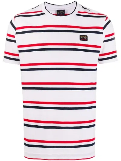 Paul & Shark Striped Round Neck T-shirt In White