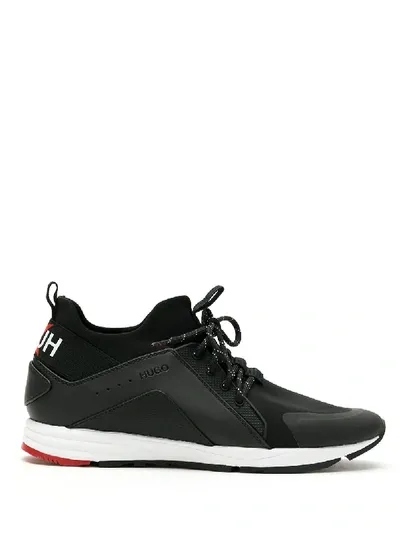 Hugo Hybrid Rear Logo Print Sneakers In Black