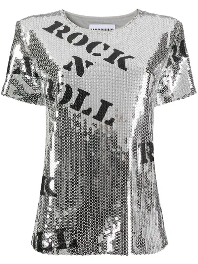 Moschino Hollywood Stencils Sequins T-shirt In Grey