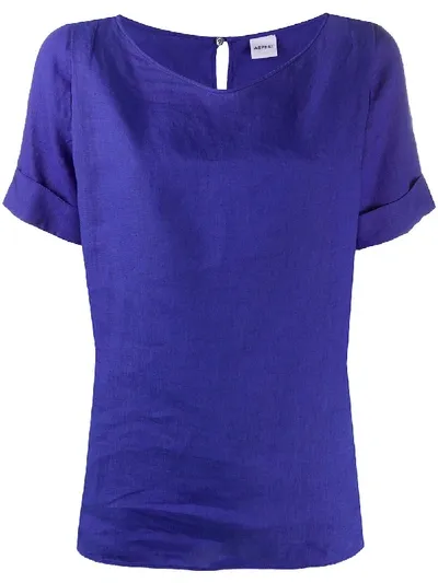 Aspesi Short-sleeved Linen Top In Blue