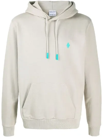 Marcelo Burlon County Of Milan Cross Logo Cotton Hoodie In Beige Turquoise