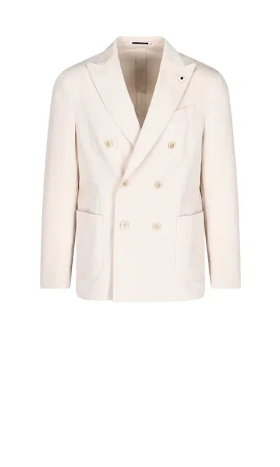 Lardini Double Breasted Blazer In White