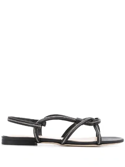 Fabiana Filippi Beaded-knot Leather Sandals In Black