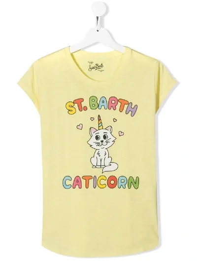 Mc2 Saint Barth Teen Caticorn Print T-shirt In Yellow