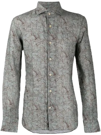 Corneliani Long-sleeve Printed Linen Shirt In Grey