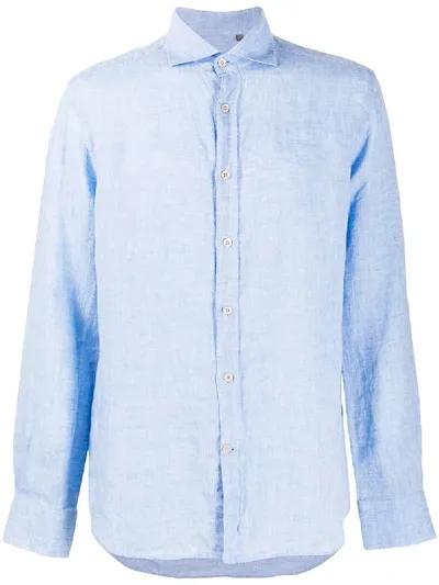 Corneliani Long-sleeve Linen Shirt In Blue