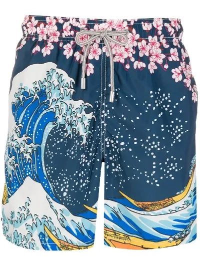 Mc2 Saint Barth Great Wave Print Swim Shorts In Blue