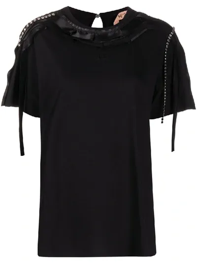 N°21 Crystal Detail Poplin T-shirt In Black