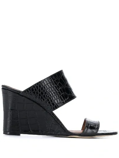 Paris Texas Croc-embossed Wedge Mules In Black