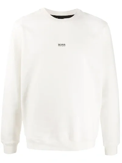 Hugo Boss Logo-print Crew Neck Sweatshirt In Neutrals