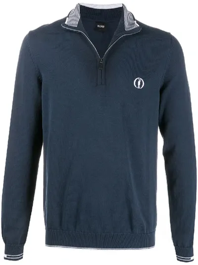 Hugo Boss Half-zip Fleece In Blue