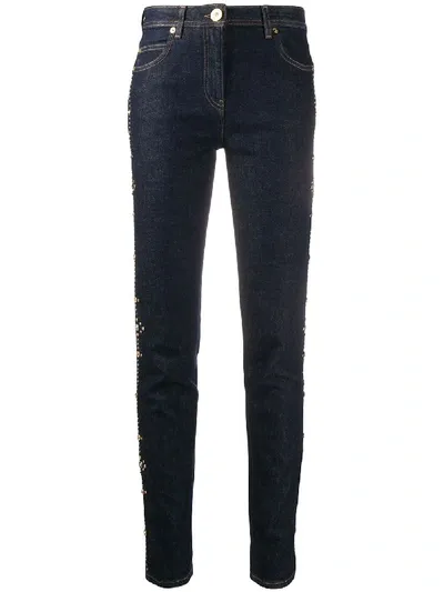 Versace Medusa Embellished Slim-fit Jeans In Blue