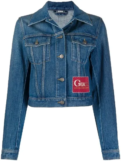 Gucci Logo Patch Denim Jacket In Blue