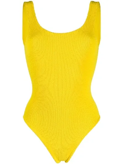 Mc2 Saint Barth Wrinkle Smocked-point Swimsuit In Yellow