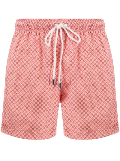 Fedeli Geometric-print Swim Shorts In Orange