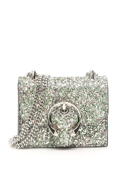 Jimmy Choo Paris Mini Coarse Glitter Cross-body Bag In Silver,green,pink