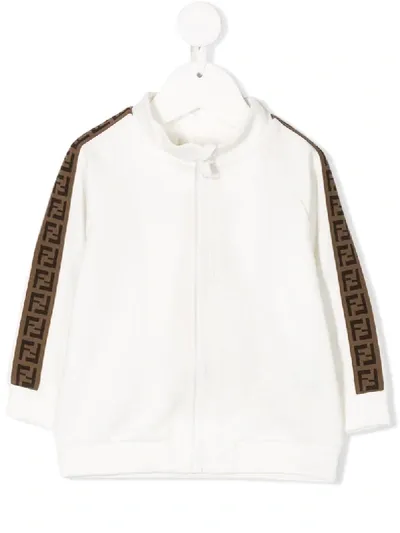 Fendi Babies' Ff Logo-tape Zipped Bomber Jacket In White