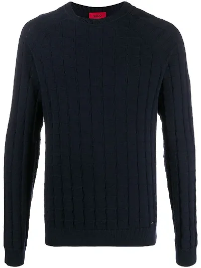 Hugo Textured Knit Jumper In Blue