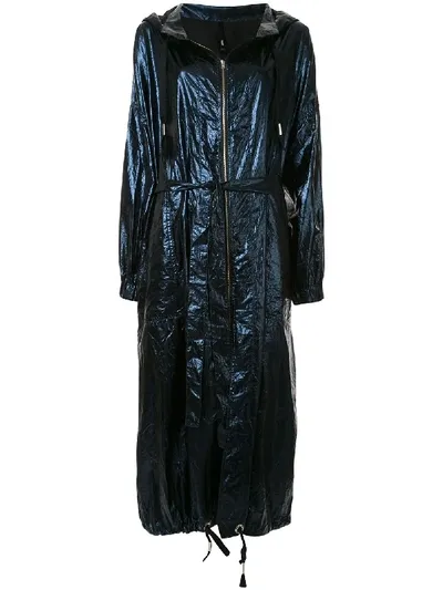 Taylor Conclusion Metallic Hooded Parka In Blue