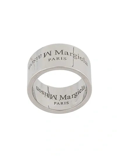 Maison Margiela Silver Polished Wide Logo Ring In Metal