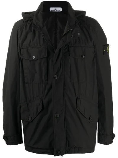 Stone Island Hooded Field Jacket In Black