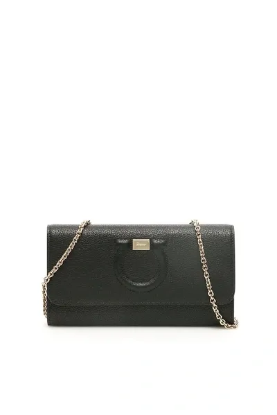 Ferragamo Salvatore  Gancini Chain Clutch Bag In Black