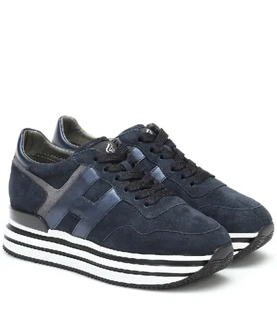 Hogan Midi Leather Platform Sneakers In Blau