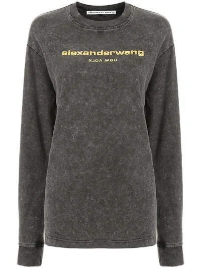 Alexander Wang Embroidered Logo Washed Effect Sweatshirt In Grey