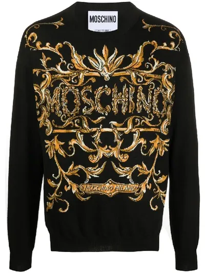 Moschino Baroque Style Logo Jumper In Nero