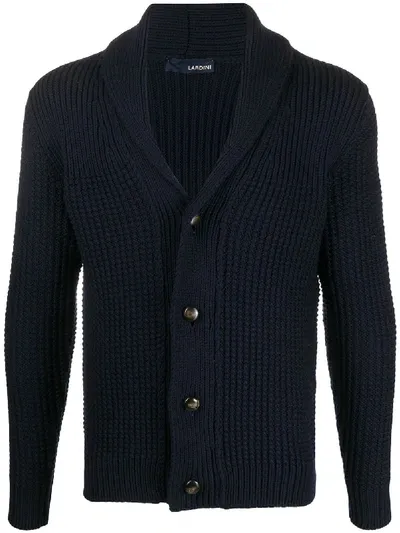 Lardini Waffle-knit Button-up Cardigan In Blue