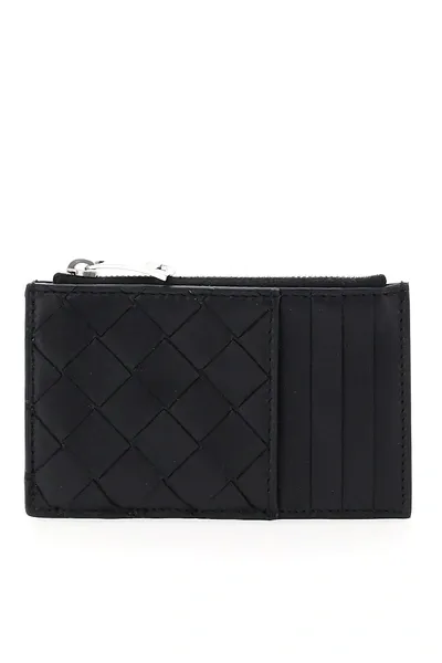 Bottega Veneta Unisex Woven Card Holder Pouch 15 In Black