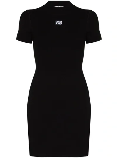 Alexander Wang Logo Stretch Jersey Mini Dress In Black