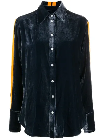 Serena Bute Stripe-appliqué Velvet Shirt In Blue