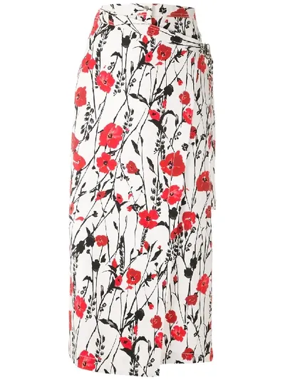 Reinaldo Lourenço Wrap-front Floral-print Skirt In White