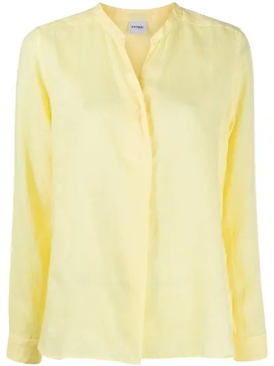 Aspesi Long-sleeve Linen Shirt In Yellow