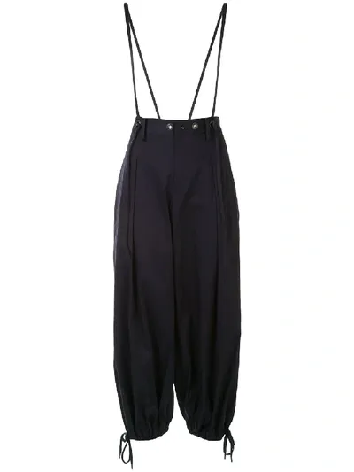 Yohji Yamamoto Brace Detail Wide Leg Trousers In Blue