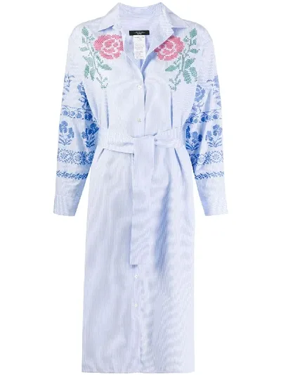 Weekend Max Mara Floral Embroidered Shirt Dress In Blue