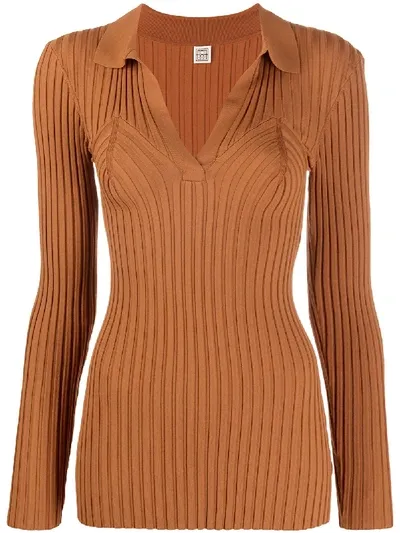 Totême Ribbed Knitted Top In Brown