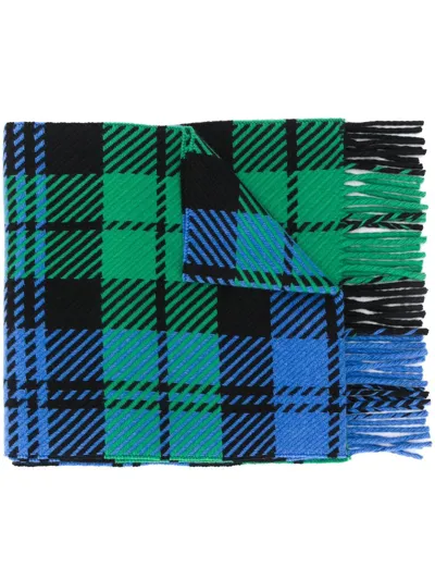 Mackintosh Fringed Tartan Scarf In Blue