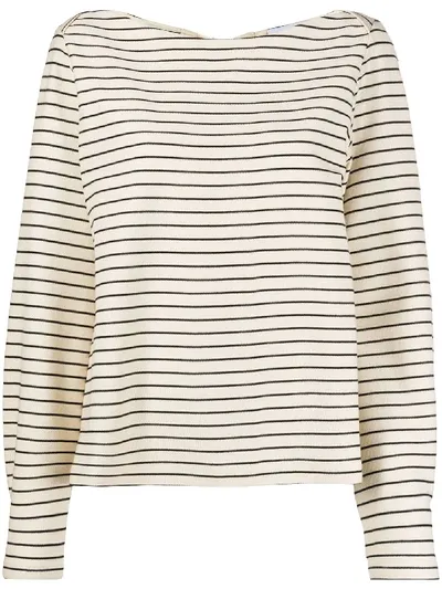 Erika Cavallini Long Sleeve Striped Print T-shirt In Neutrals