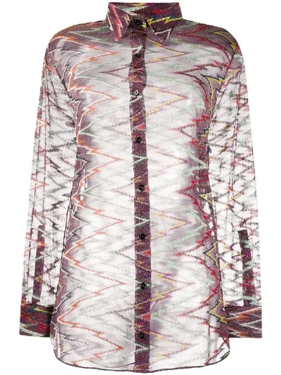 Missoni Chevron-pattern Sheer Blouse In Purple