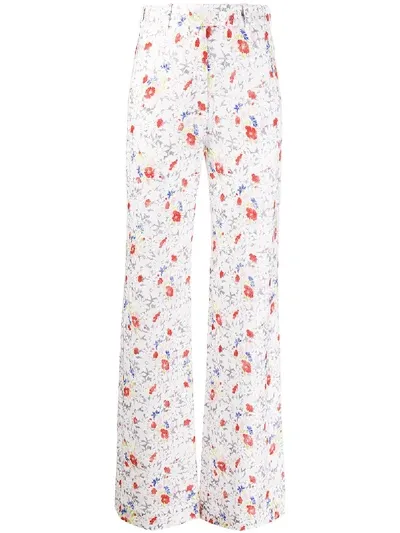 Missoni Floral-print High-waisted Trousers In White