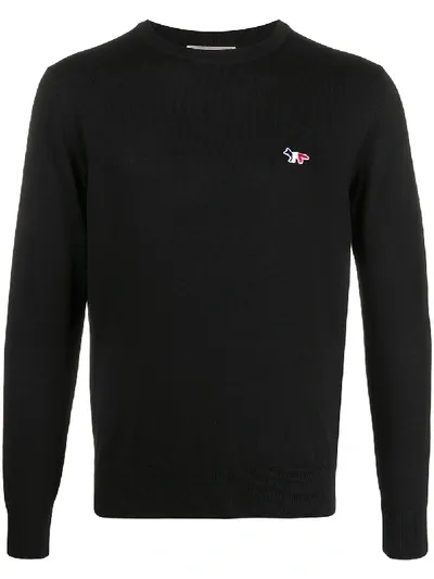 Maison Kitsuné Fox Logo Patch Round Neck Jumper In Black