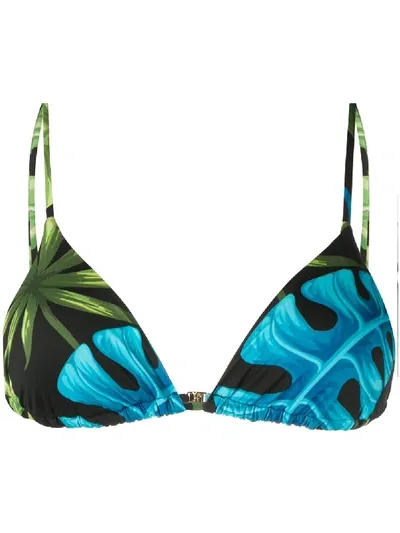 Mc2 Saint Barth Leaf Print Bikini Top In Green