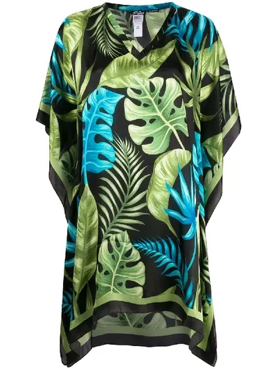 Mc2 Saint Barth Leaf-print Beach Dress In Black