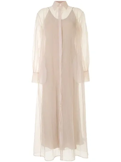 Mark Kenly Domino Tan Sheer-design Longline Shirtdress In Neutrals