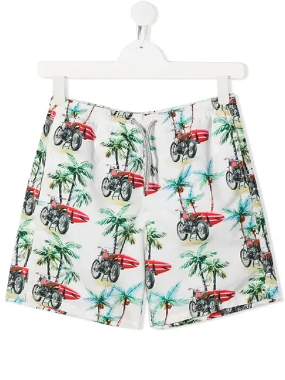 Mc2 Saint Barth Teen Motorbike Swim Shorts In White