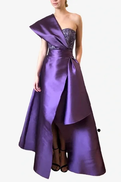 Sachin & Babi Zoe One-shoulder Sequined Tulle-paneled Duchesse-satin Gown In Purple