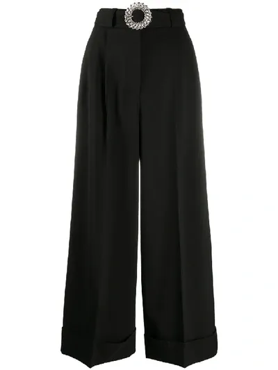 Miu Miu Belted Wide-leg Tailored Trousers In Schwarz