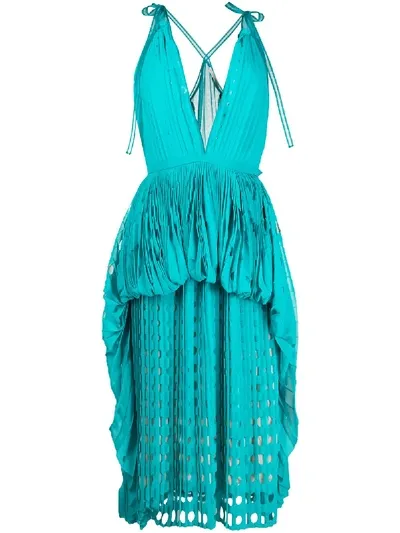 Marco De Vincenzo Plunge-neck Laser Cut Midi Dress In Blue